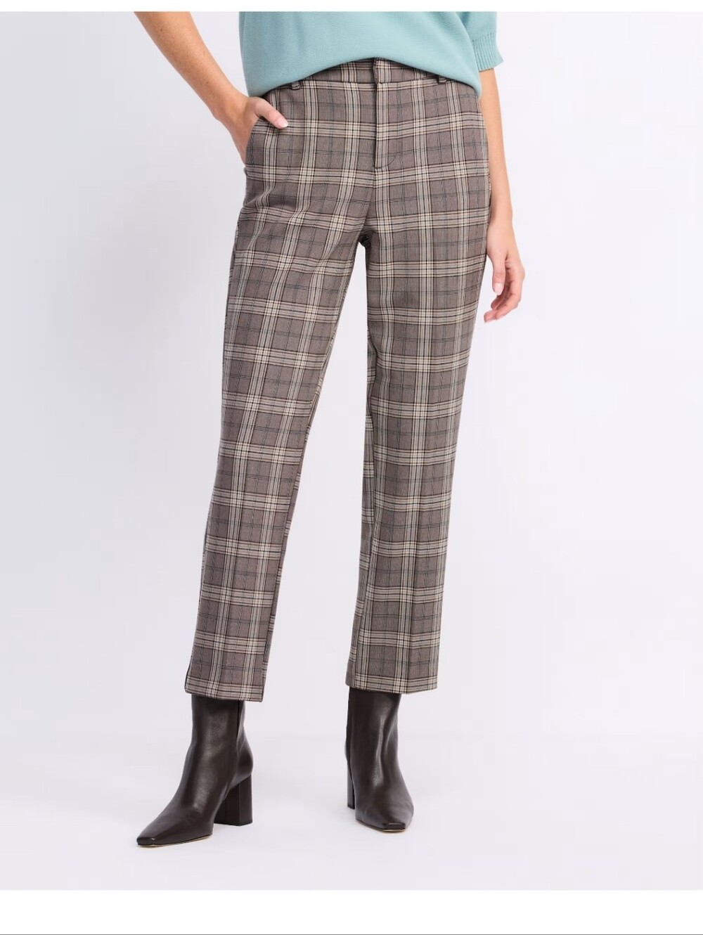 Liverpool Plaid Straight-Leg Trousers in Gray and White NEVER WORN